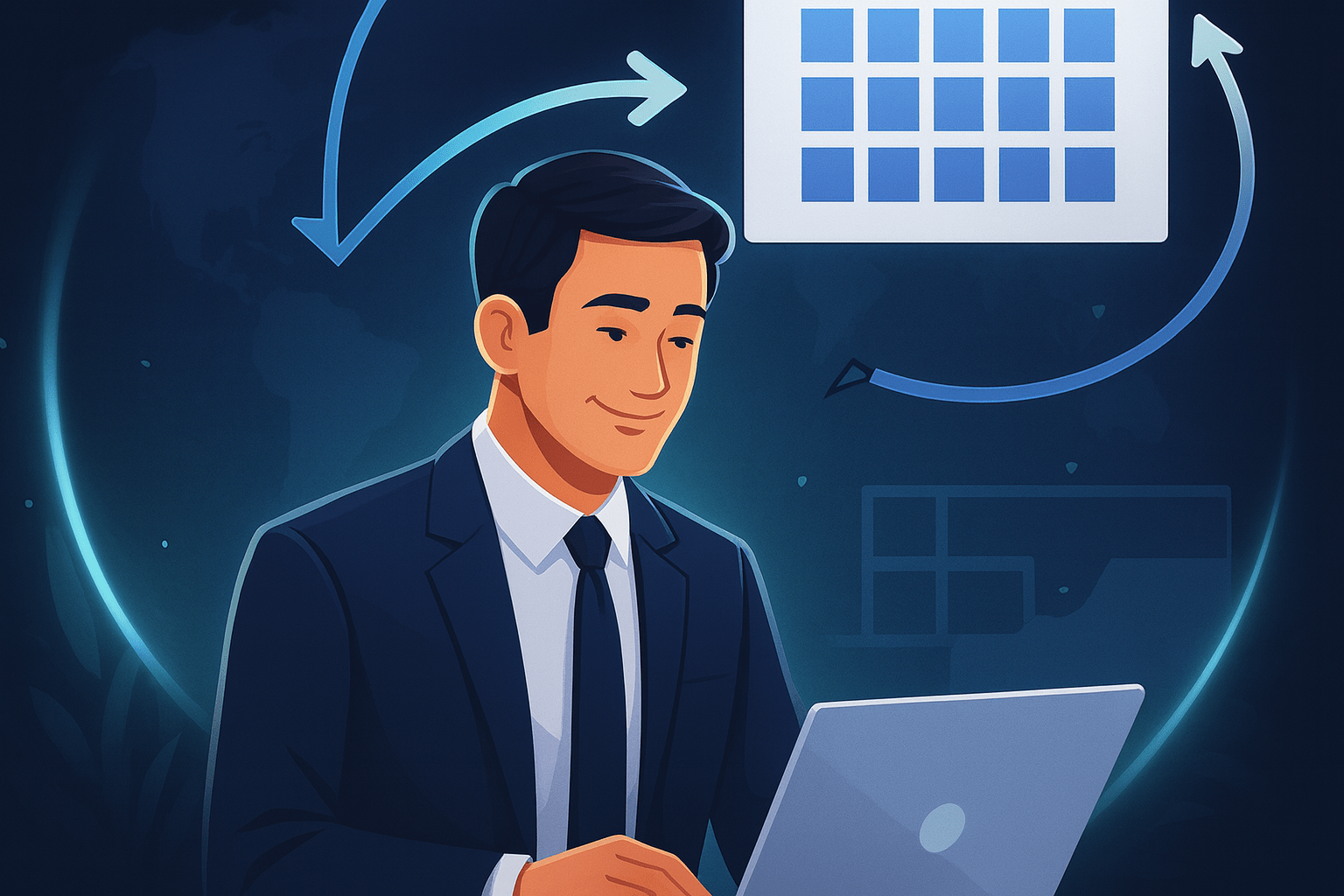 Analyst at workstation reviewing research and schedules